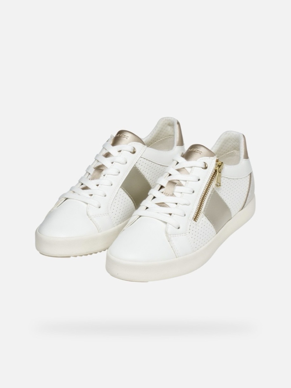 Geox Blomiee Sneaker White & Gold Zip Sneakers
